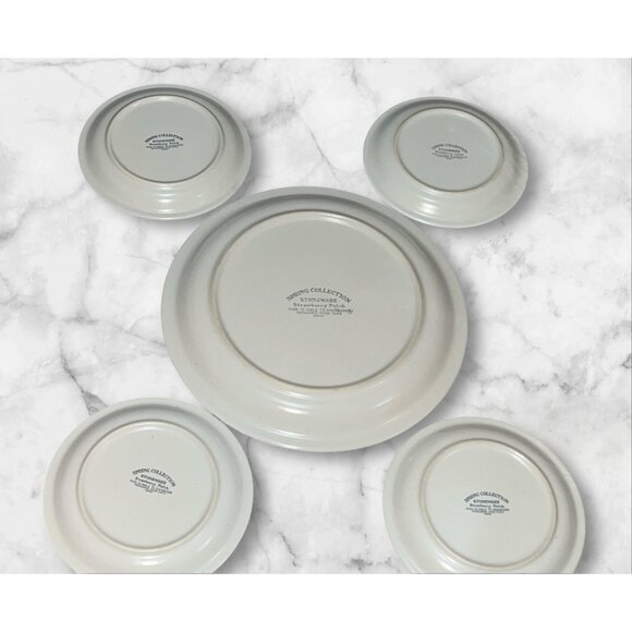 Set of 5 Vintage Stoneware Strawberry Patch Spring Collection Dessert Saucer Pla - Picture 6 of 12